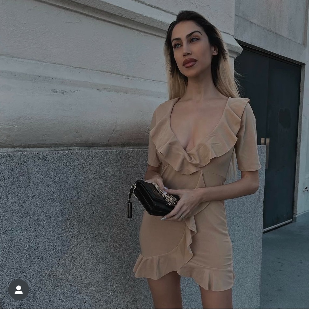 Elegant Tan Ruffle Dress